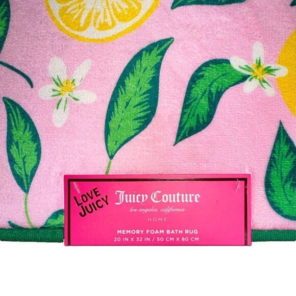 Juicy Couture Home Pink Lemon Floral Print Memory Foam Bath Mat Rug 20” x 32” - Picture 3 of 6